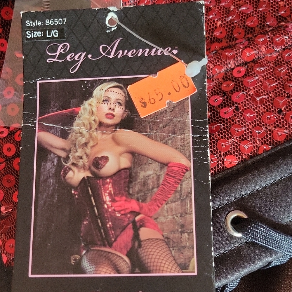 Leg Avenue Red Sequin Corset with Black Details